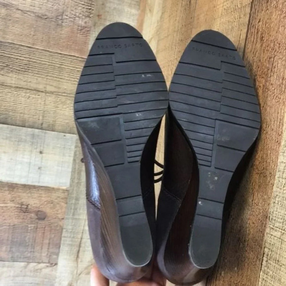 Franco Sarto Brown Leather Derby Wedge Ankle Booties Womens 10 M Heeled Boots - Picture 11 of 12